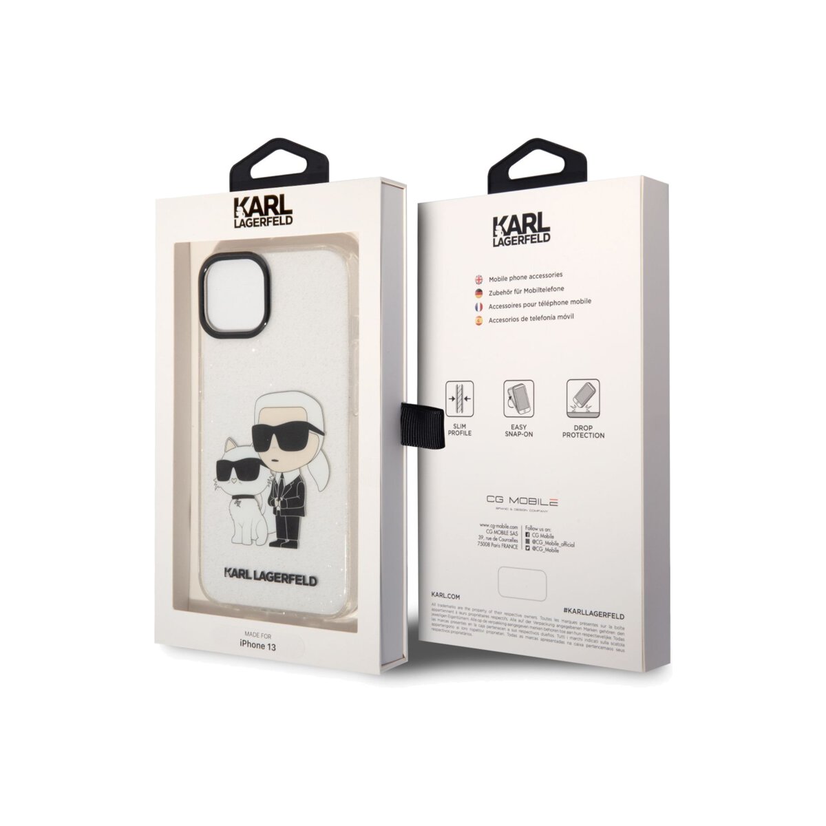 Kryt pro iPhone 13 Karl Lagerfeld IML Glitter Karl and Choupette NFT - průhledný