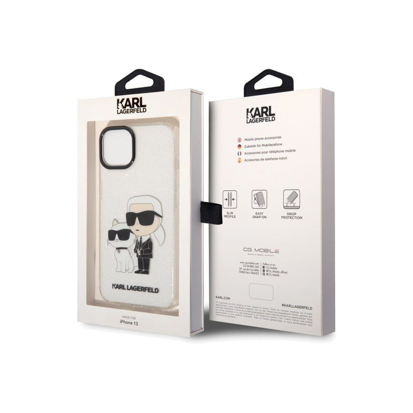 Kryt pro iPhone 13 Karl Lagerfeld IML Glitter Karl and Choupette NFT - průhledný