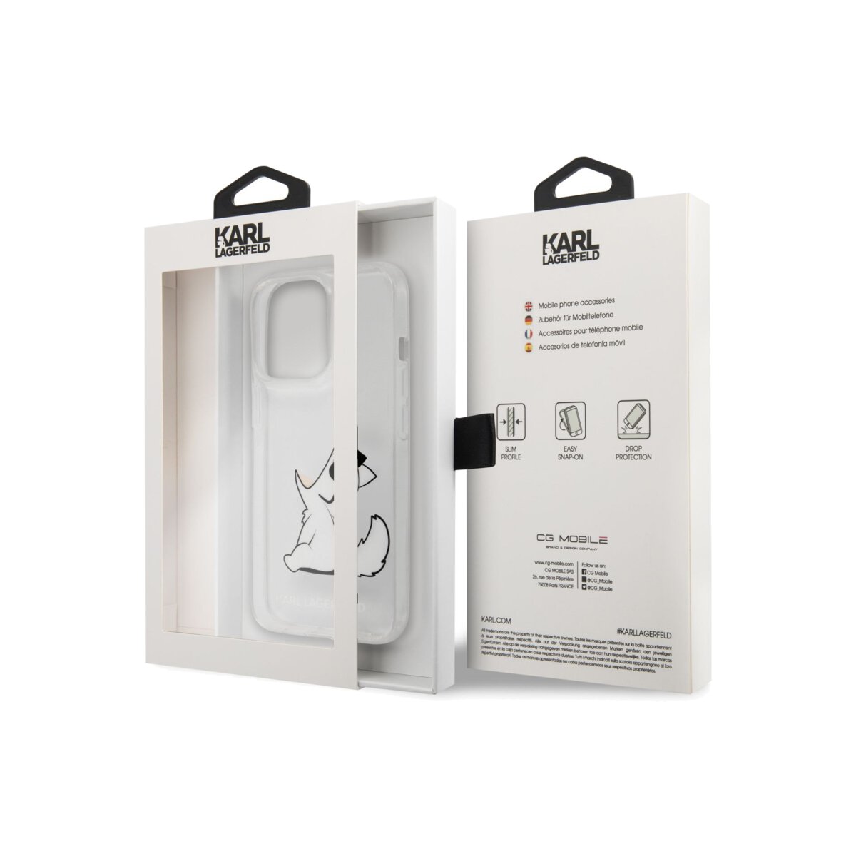 Kryt pro iPhone 14 Pro Karl Lagerfeld Choupette Eat - průhledný