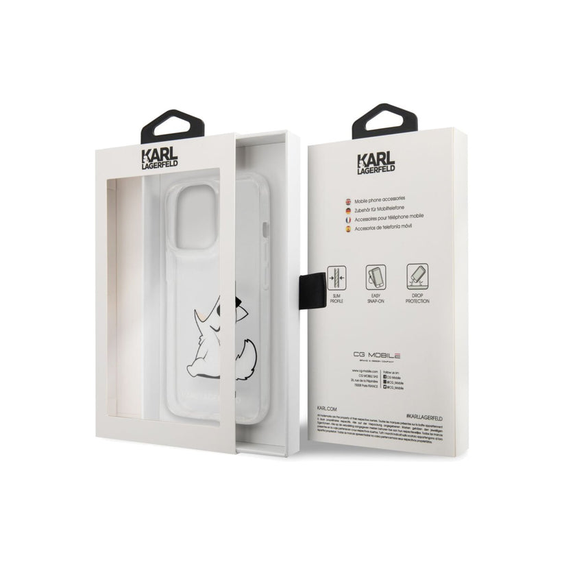 Kryt pro iPhone 14 Pro Karl Lagerfeld Choupette Eat - průhledný