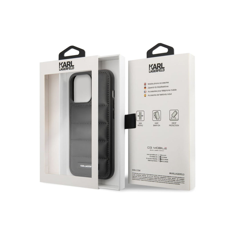 Kryt pro iPhone 14 Pro Karl Lagerfeld Quilted Puffy Metal Logo - černý