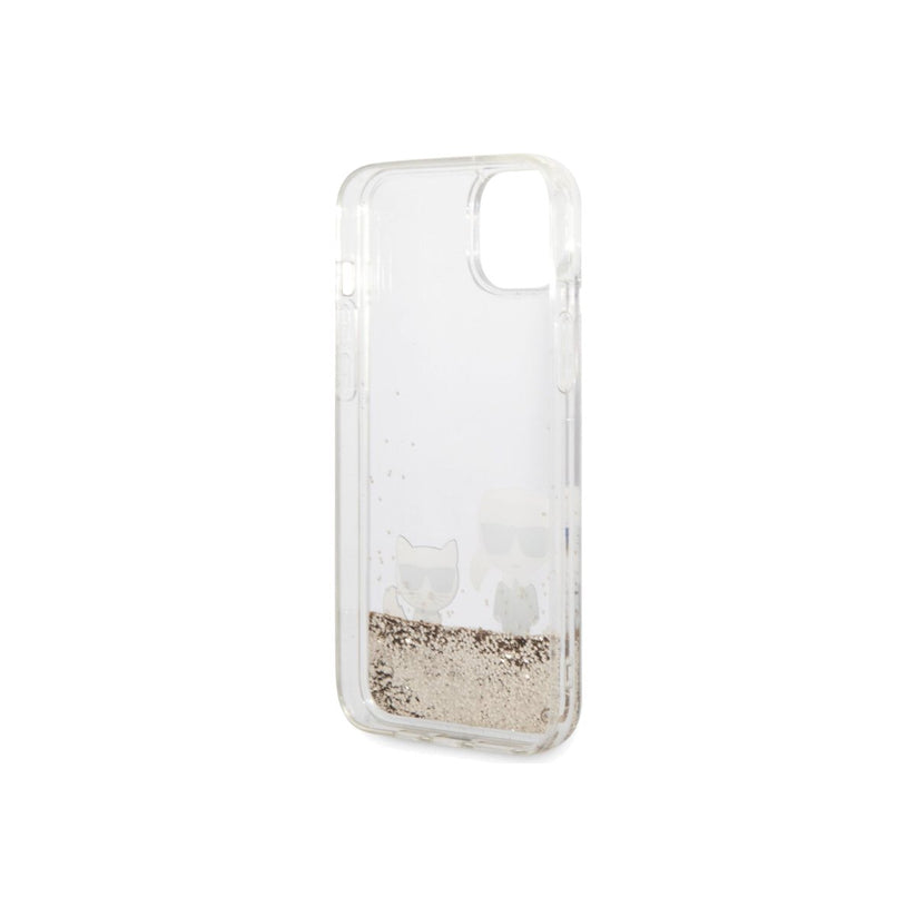 Kryt pro iPhone 14 Plus Karl Lagerfeld Liquid Glitter Karl and Choupette - zlatý - iSTYLE CZ