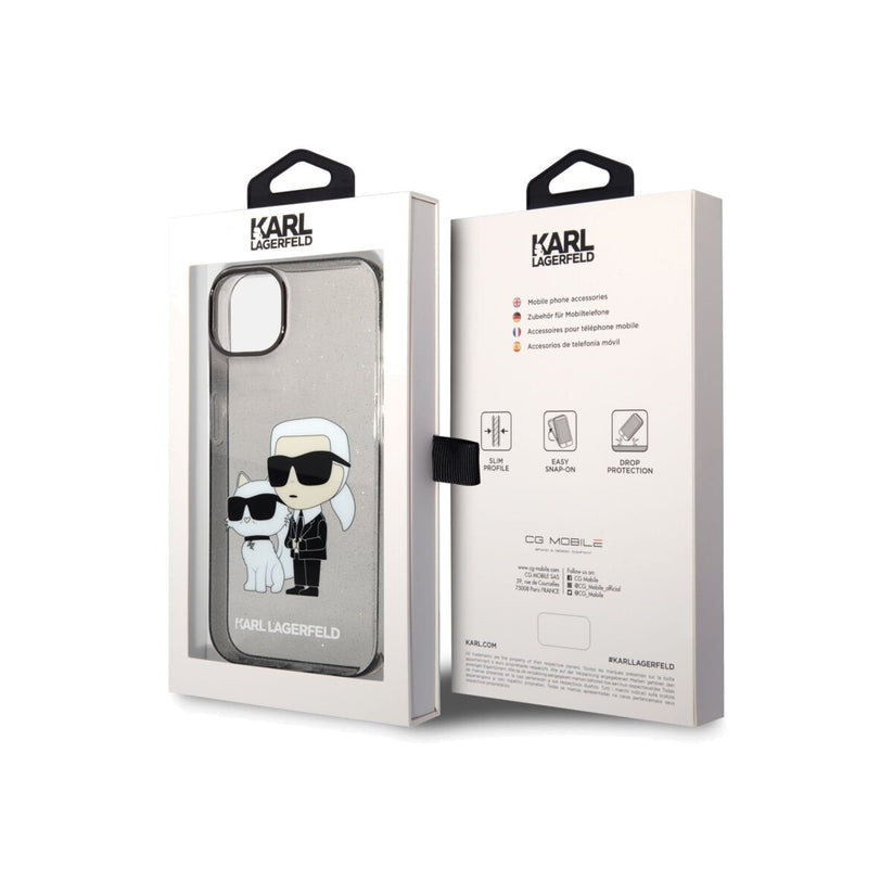 Kryt pro iPhone 14 Plus Karl Lagerfeld IML Glitter Karl and Choupette NFT - černý - iSTYLE CZ