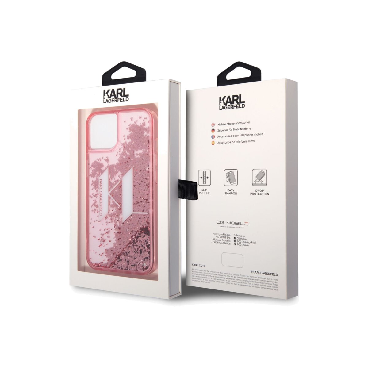 Kryt pro iPhone 14 Karl Lagerfeld Liquid Glitter Big KL Logo - růžový