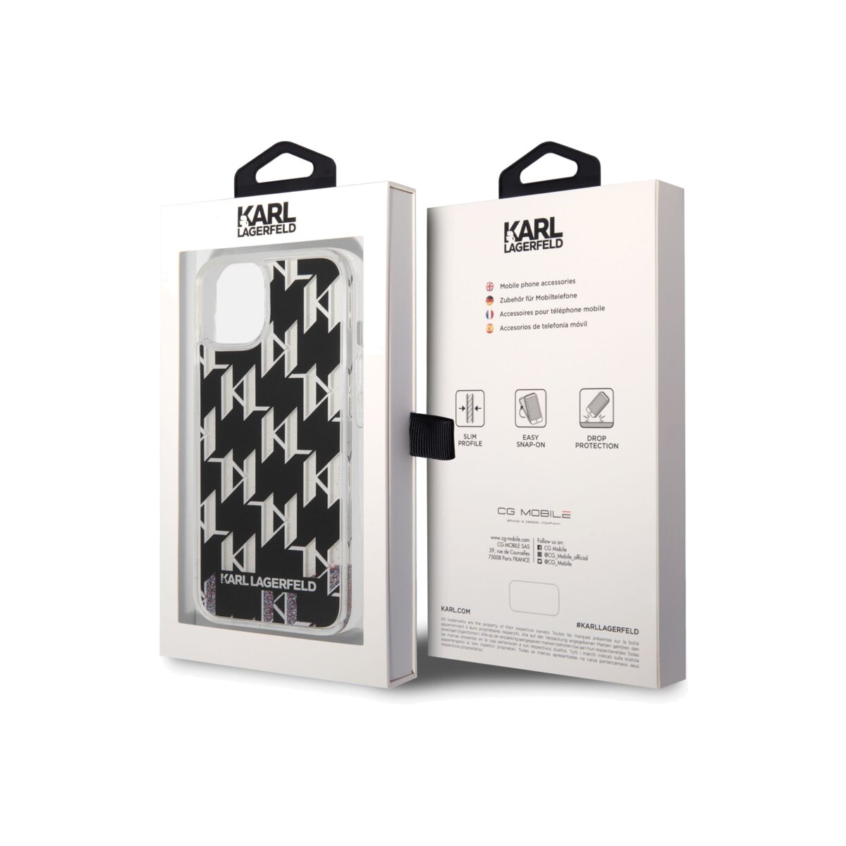 Kryt pro iPhone 14 Karl Lagerfeld Monogram Liquid Glitter - černý