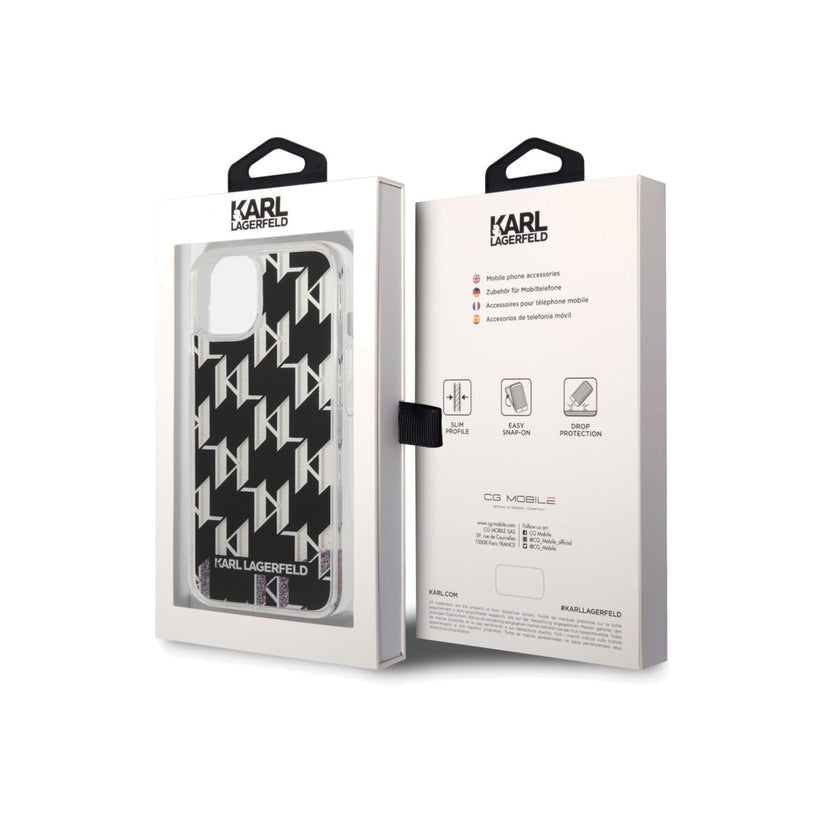 Kryt pro iPhone 14 Plus Karl Lagerfeld Monogram Liquid Glitter - černý - iSTYLE CZ