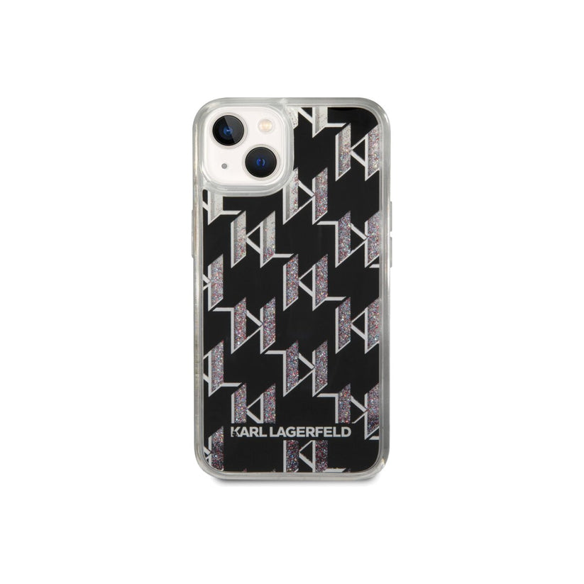 Kryt pro iPhone 14 Karl Lagerfeld Monogram Liquid Glitter - černý