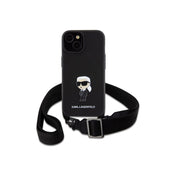 Kryt s popruhem přes rameno pro iPhone 15 Karl Lagerfeld Saffiano Crossbody Metal Ikonik - černý - iSTYLE CZ