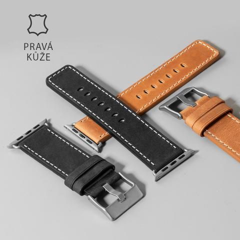 Kožený řemínek na Apple Watch 42/44/45/49 mm LAUT Safari - černý