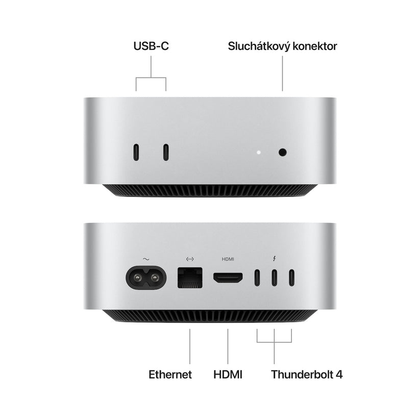 Mac mini, Apple M4 10jádrové CPU, 10jádrové GPU, 16GB, 256GB SSD - stříbrný (otevřený)