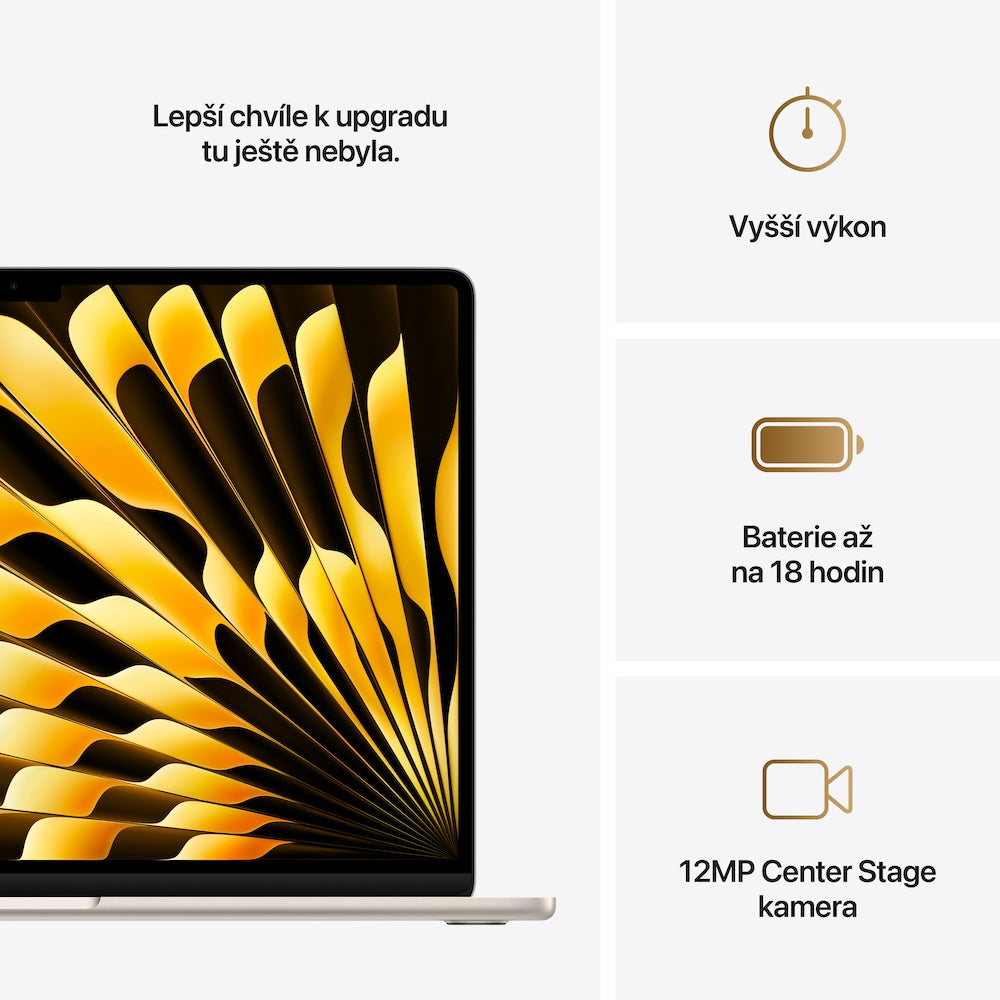 MacBook Air 15,3", Apple M4 10jádrové CPU, 10jádrové GPU, 16GB, 256GB SSD, CZ - hvězdně bílý (otevřený)