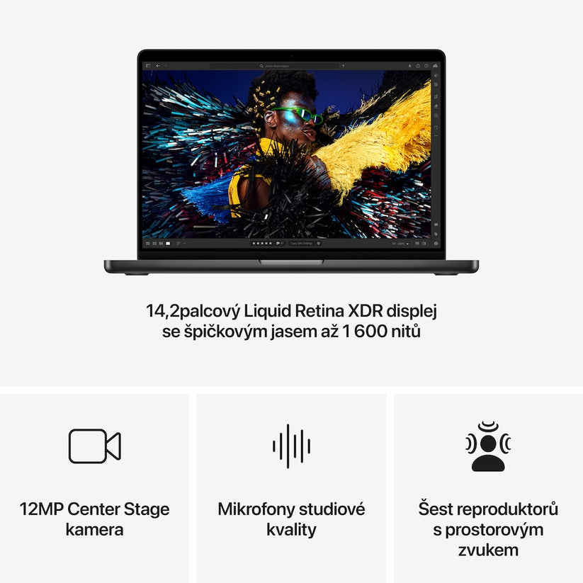 Apple MacBook Pro 14,2", Apple M4 10jádrové CPU, 10jádrové GPU, 24GB, 1TB SSD, CZ - vesmírně černý (otevřený) - iSTYLE CZ