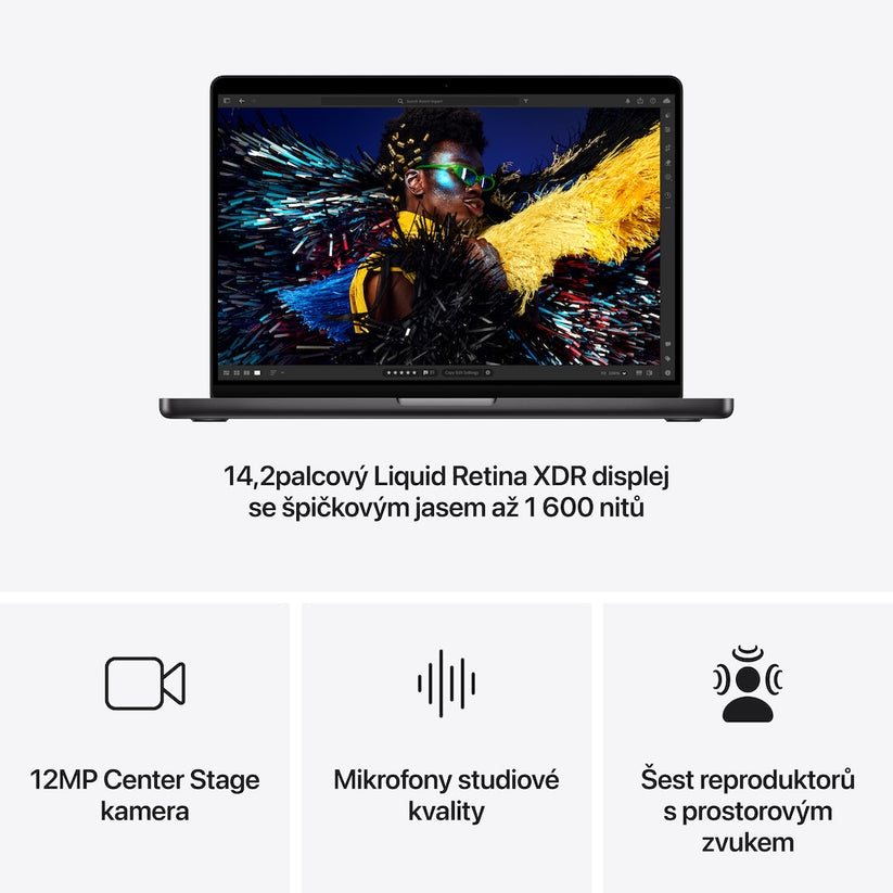 Apple MacBook Pro 14,2", Apple M4 Pro 12jádrové CPU, 16jádrové GPU, 24GB, 512GB SSD, CZ - vesmírně černý (otevřený) - iSTYLE CZ