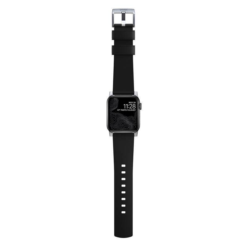 Řemínek pro Apple Watch 42/44/45/49 mm Nomad Active Strap Pro - černý se stříbrnou přezkou - iSTYLE CZ