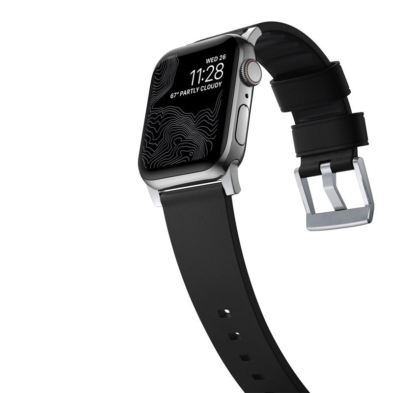 Řemínek pro Apple Watch 42/44/45/49 mm Nomad Active Strap Pro - černý se stříbrnou přezkou - iSTYLE CZ