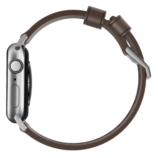 Řemínek pro Apple Watch 42/44/45/49 mm Nomad kožený - stříbrný - iSTYLE CZ
