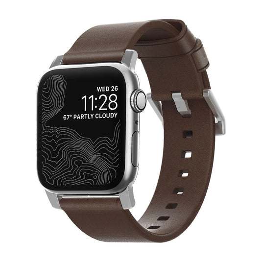 Řemínek pro Apple Watch 42/44/45/49 mm Nomad kožený - stříbrný - iSTYLE CZ