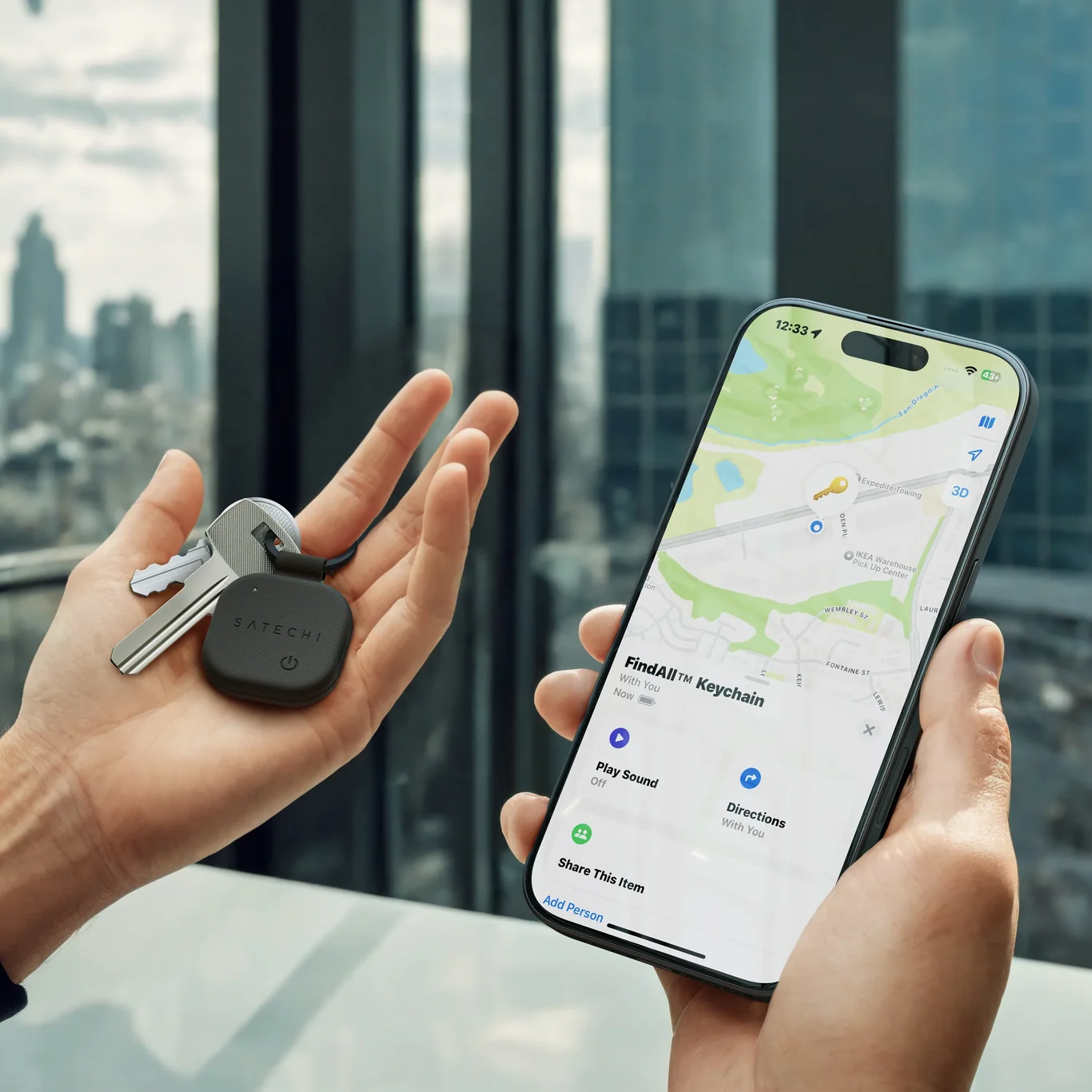 Lokátor na klíče Satechi Vegan-Leather FindAll Keychain – růžový