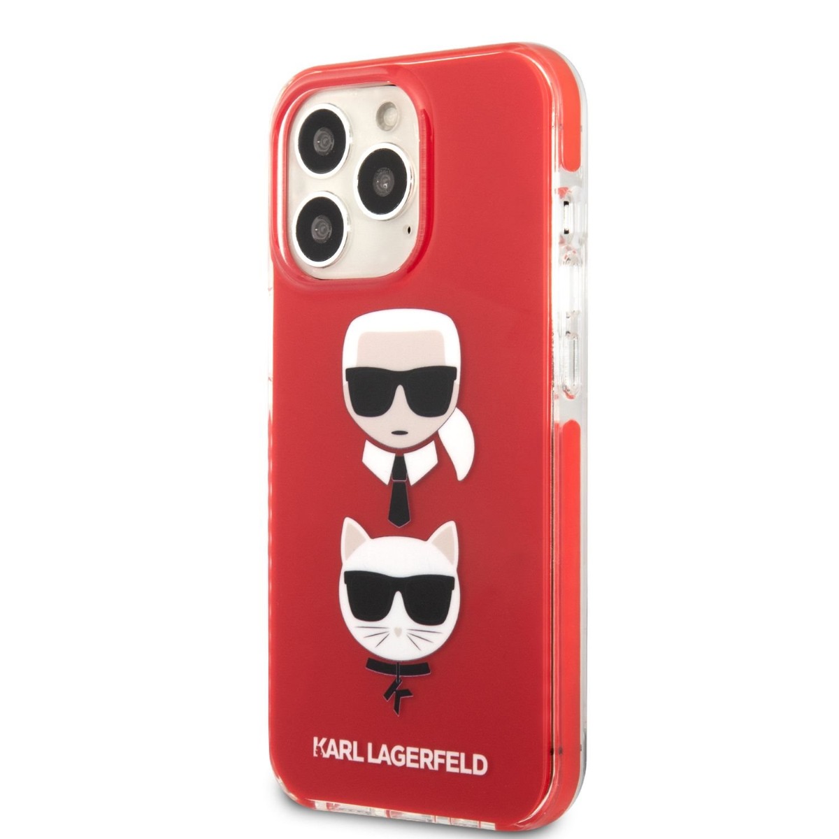 Kryt Karl Lagerfeld TPE Karl and Choupette Head pro iPhone 13 Pro Max - červený