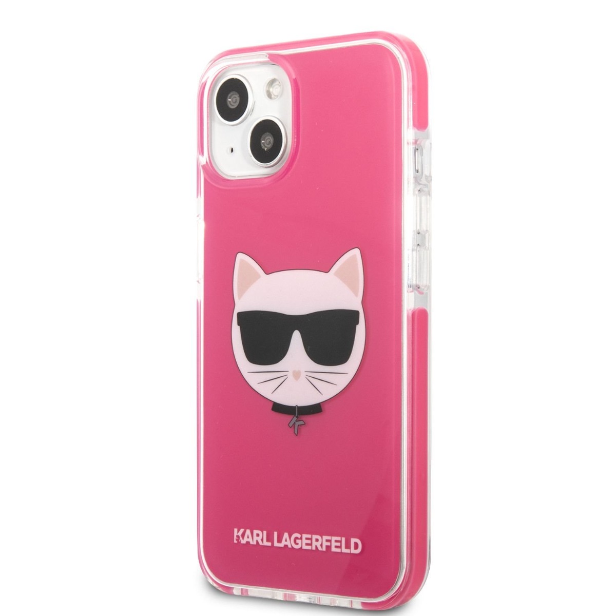 Pouzdro KARL LAGERFELD Apple iPhone 13 mini - hlava Choupette - plastový / gumový - růžový