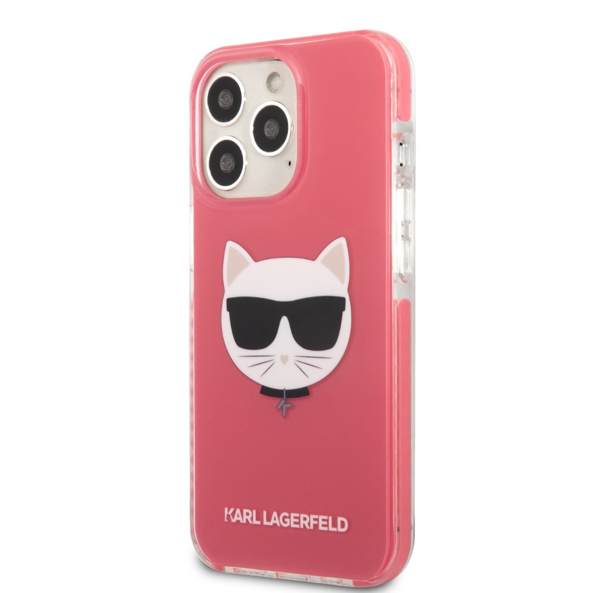 Pouzdro KARL LAGERFELD Apple iPhone 13 Pro - hlava Choupette - plastový / gumový - růžový