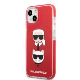 Kryt Karl Lagerfeld TPE Karl and Choupette Head pro iPhone 13 mini - červený