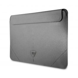 Obal Guess Saffiano Triangle Metal Logo pro MacBook 16" - stříbrný