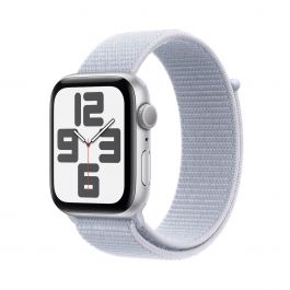 Apple Watch SE GPS 40mm stříbrné hliníkové pouzdro s oblačně modrým provlékacím sportovním řemínkem