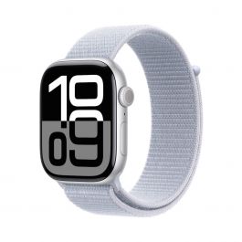 Apple Watch Series 10 GPS 42mm stříbné hliníkové pouzdro s oblačně modrým provlékacím sportovním řemínkem
