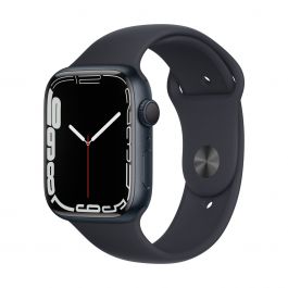 Apple Watch Series 7 GPS, 45mm temně inkoustové hliníkové pouzdro s temně inkoustovým sportovním řemínkem