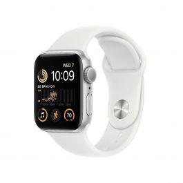 Apple Watch SE GPS 40mm stříbrné hliníkové pouzdro s bílým sportovním řemínkem