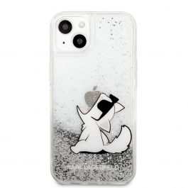 Kryt na iPhone 13 mini Karl Lagerfeld Liquid Glitter Choupette - stříbrný