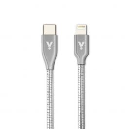 iStyle Lightning USB-C kovový kabel 1,2m - stříbrný
