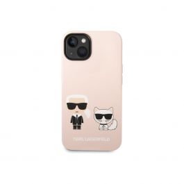 Kryt pro iPhone 14 Plus Karl Lagerfeld Karl and Choupette Liquid Silicone - růžový