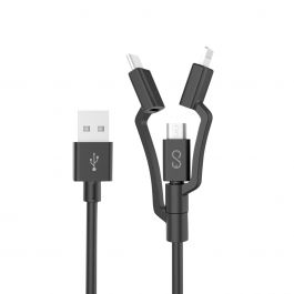 Opletený kabel 3v1 Epico (USB-C, MicroUSB a Lightning na USB-A) 1,2m - černý