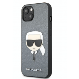 Pouzdro na iPhone 13 mini Karl Lagerfeld Saffiano - stříbrné