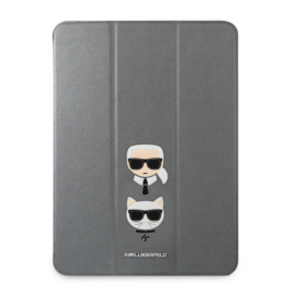 Pouzdro pro iPad Pro 11" Karl Lagerfeld and Choupette Head Saffiano - stříbrné