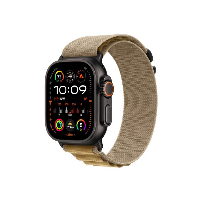 Apple Watch 44/45/46/49mm žlutohnědý Alpský tah - střední – provedení z  černého titanu