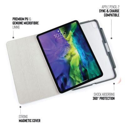 Pouzdro Pipetto Origami pro iPad Air 4 10,9" (2020) s prostorem na Apple Pencil - šedé