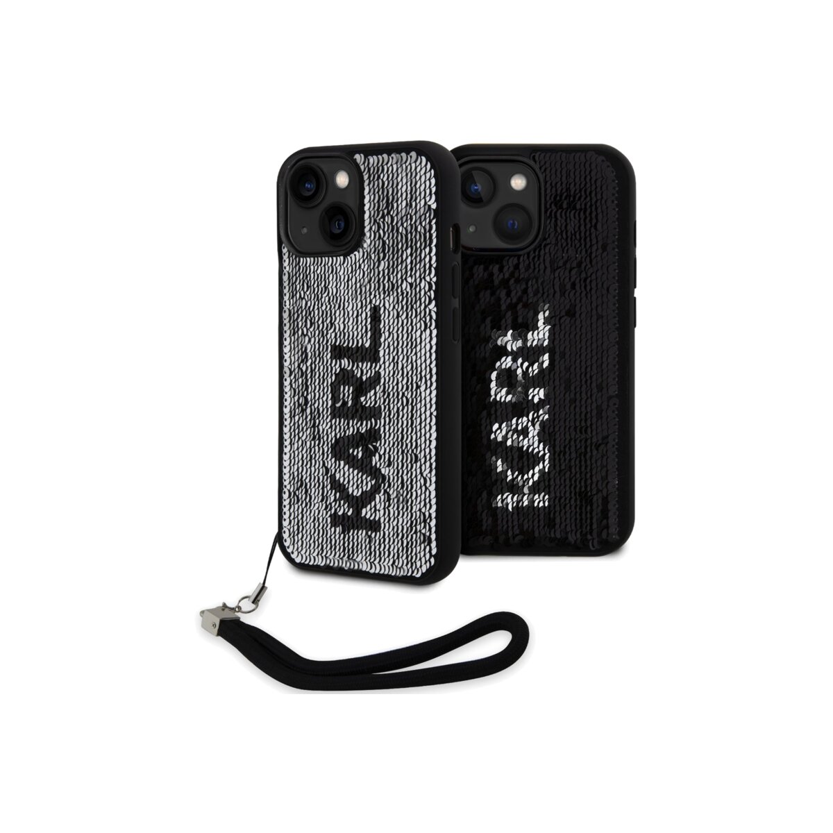 Karl Lagerfeld Sequins Reversible iPhone 15 /stříbrné černé