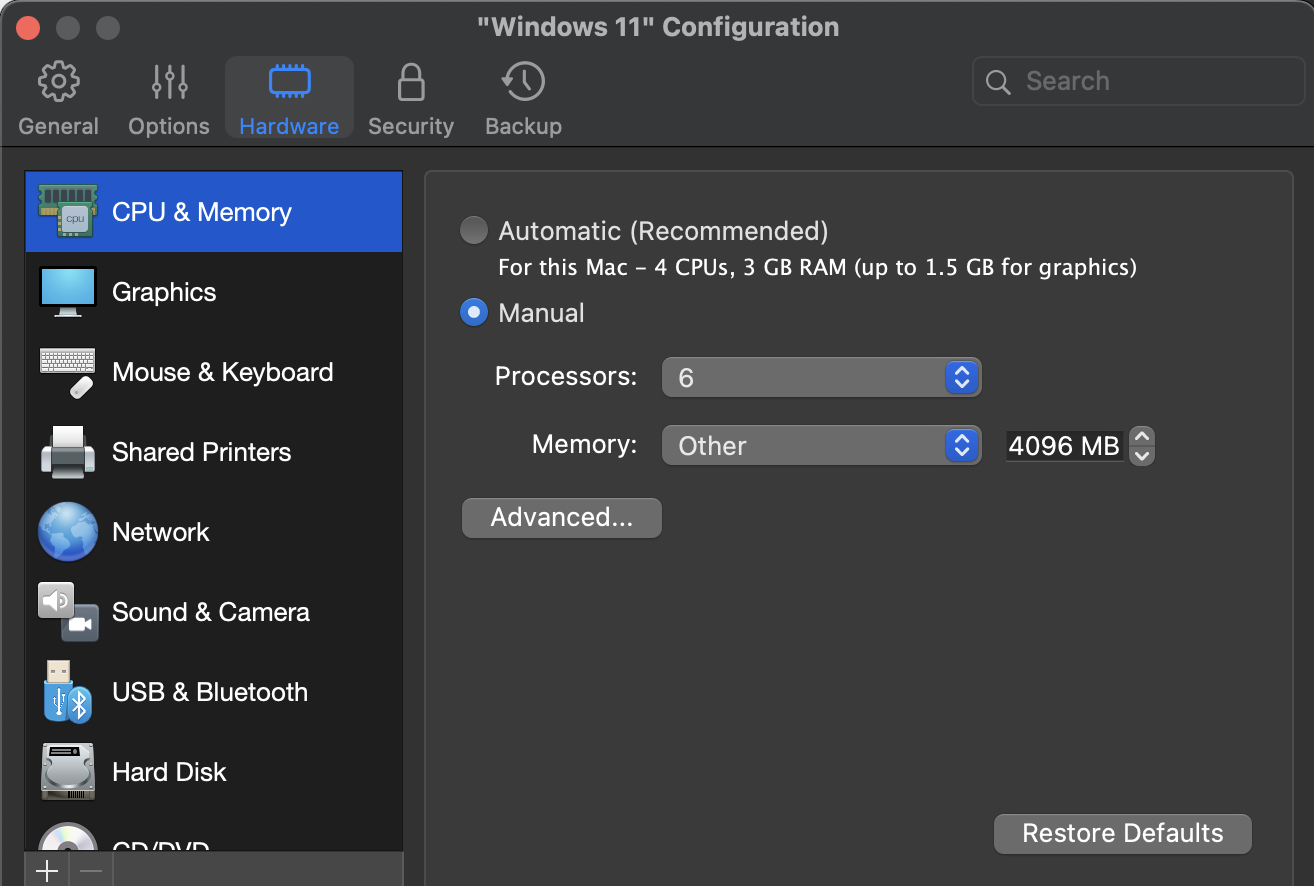 Konfigurace Parallels Desktop na Macu