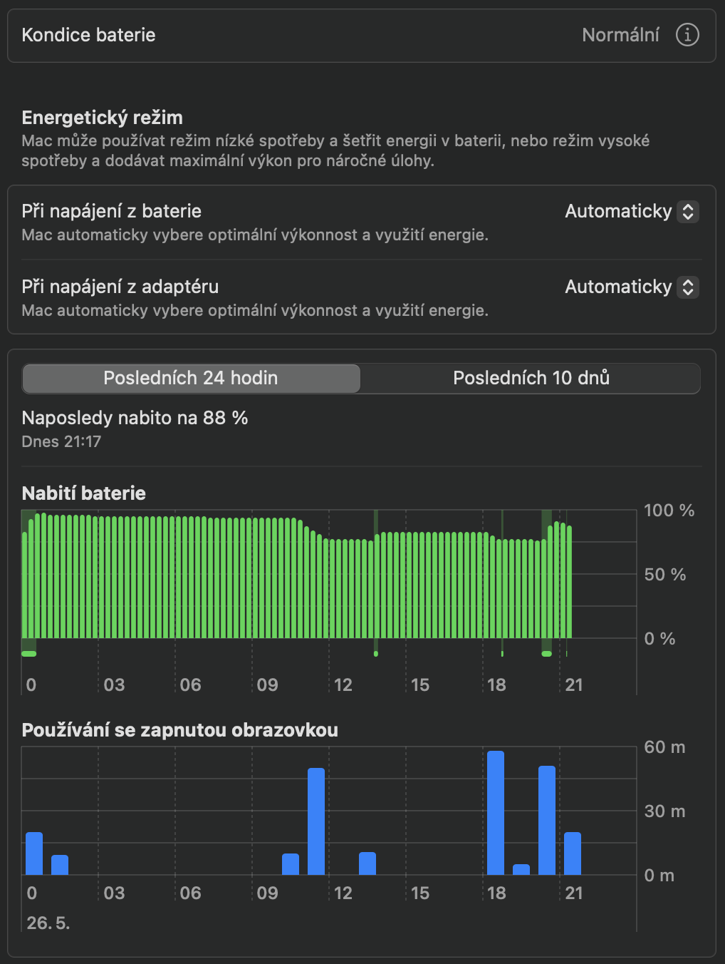 Kontrola stavu baterie MacBooku