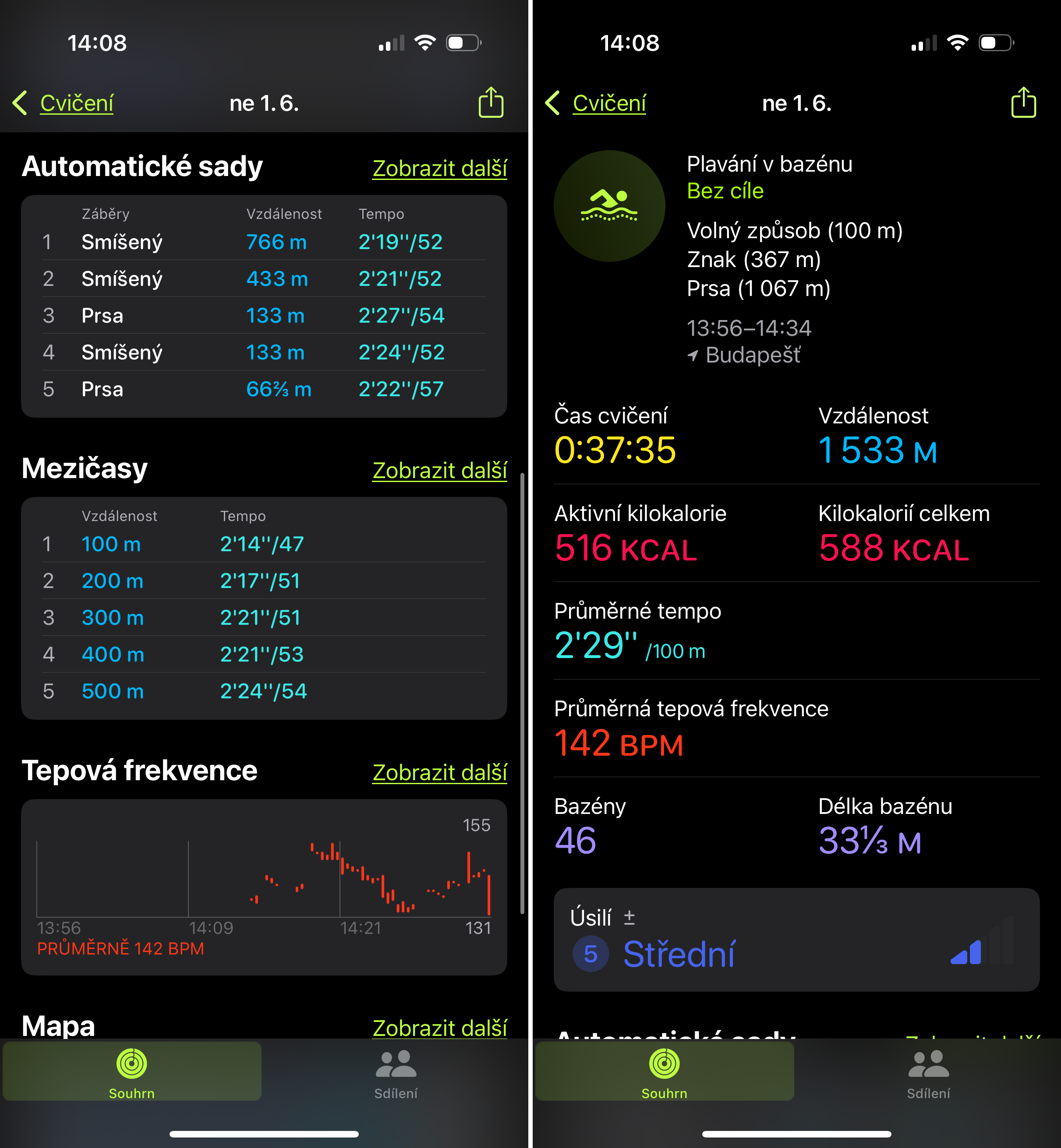 Analýza plavání s Apple Watch