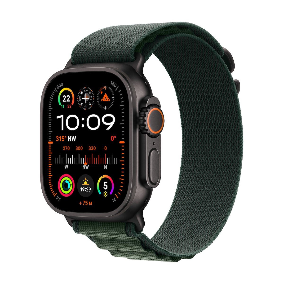 Apple Watch Ultra 2 GPS + Cellular, 49mm černě titanové pouzdro s tmavě zeleným alpským tahem - L - mx4t3cs/a