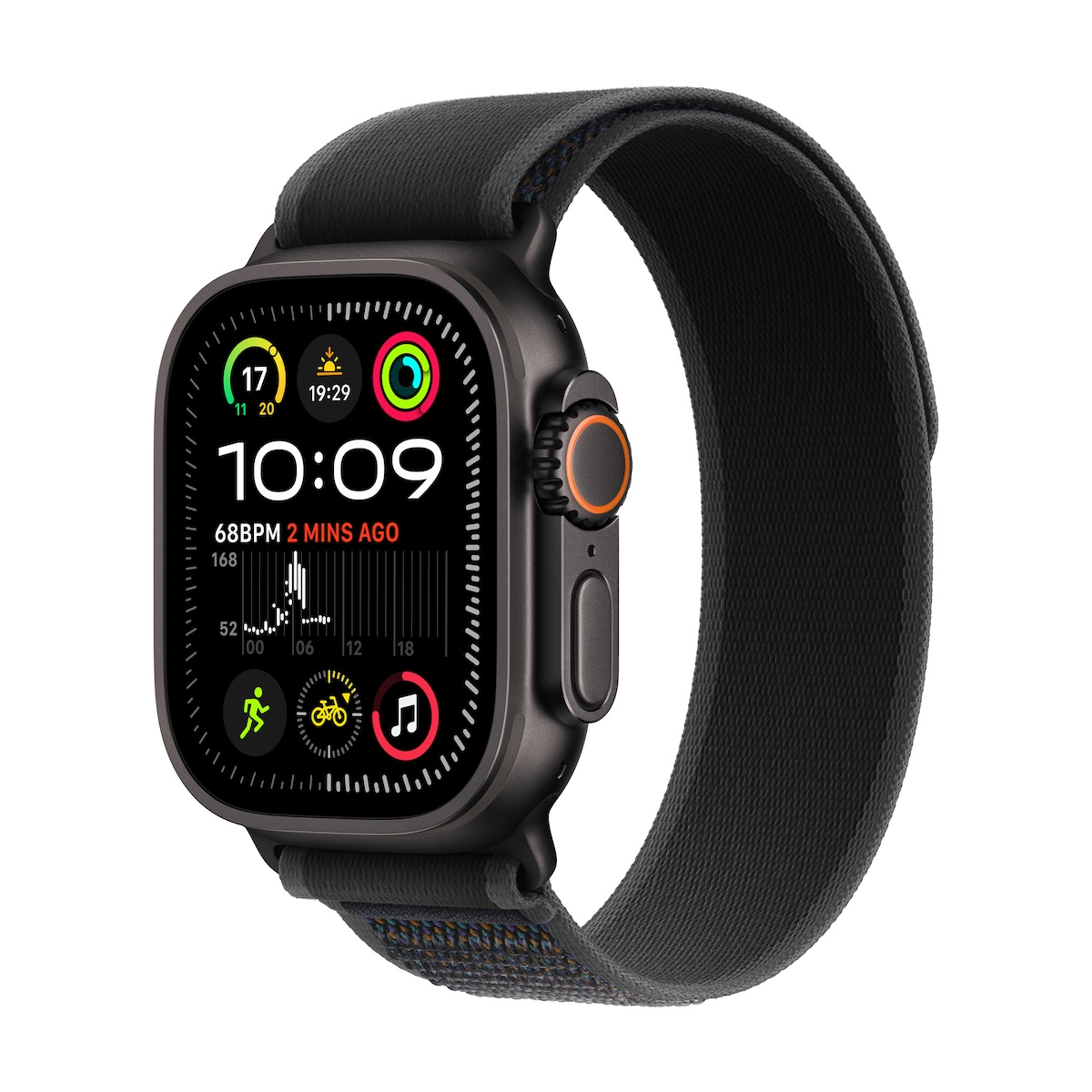 Apple Watch Ultra 2 GPS + Cellular, 49mm černě titanové pouzdro s černým trailovým tahem - M/L - mx4v3cs/a