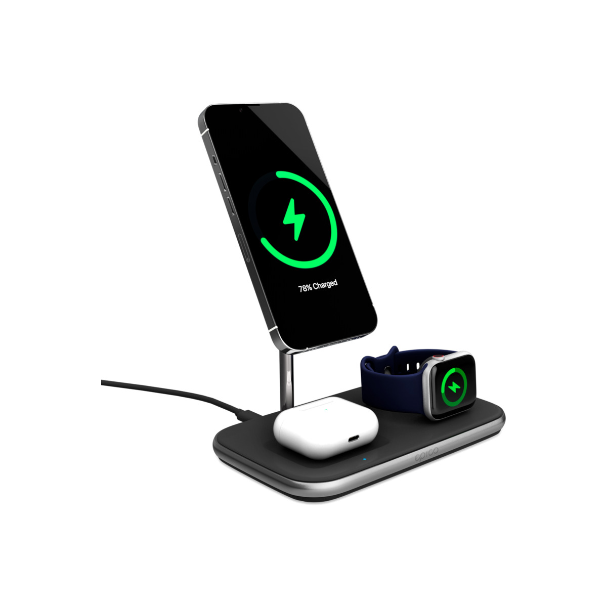 Bezdrátová nabíječka 3v1 Epico Made for MagSafe s adaptérem v balení - černá