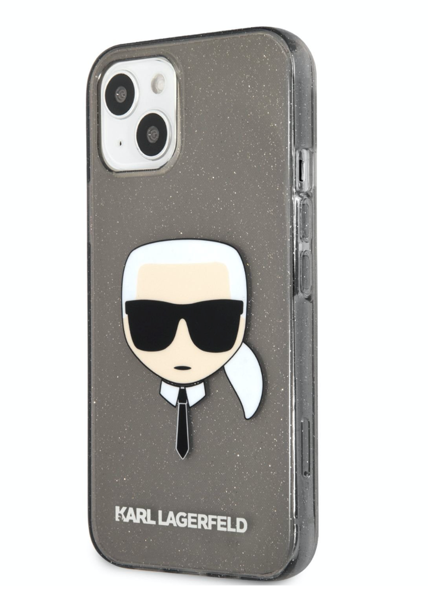 Pouzdro Karl Lagerfeld TPU Full Glitter Karl Head iPhone 13 mini Black